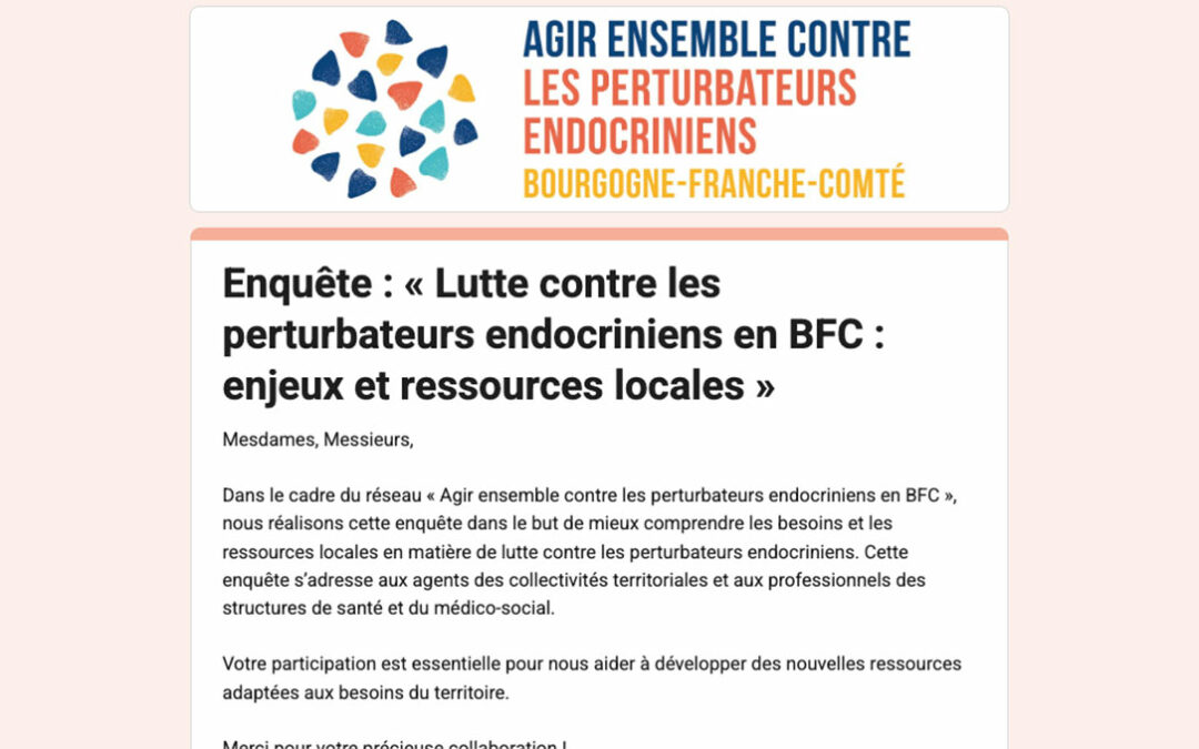 Perturbateurs endocriniens : participez à l’enquête qui permettra de faire évoluer l’offre d’accompagnement sur les territoires !