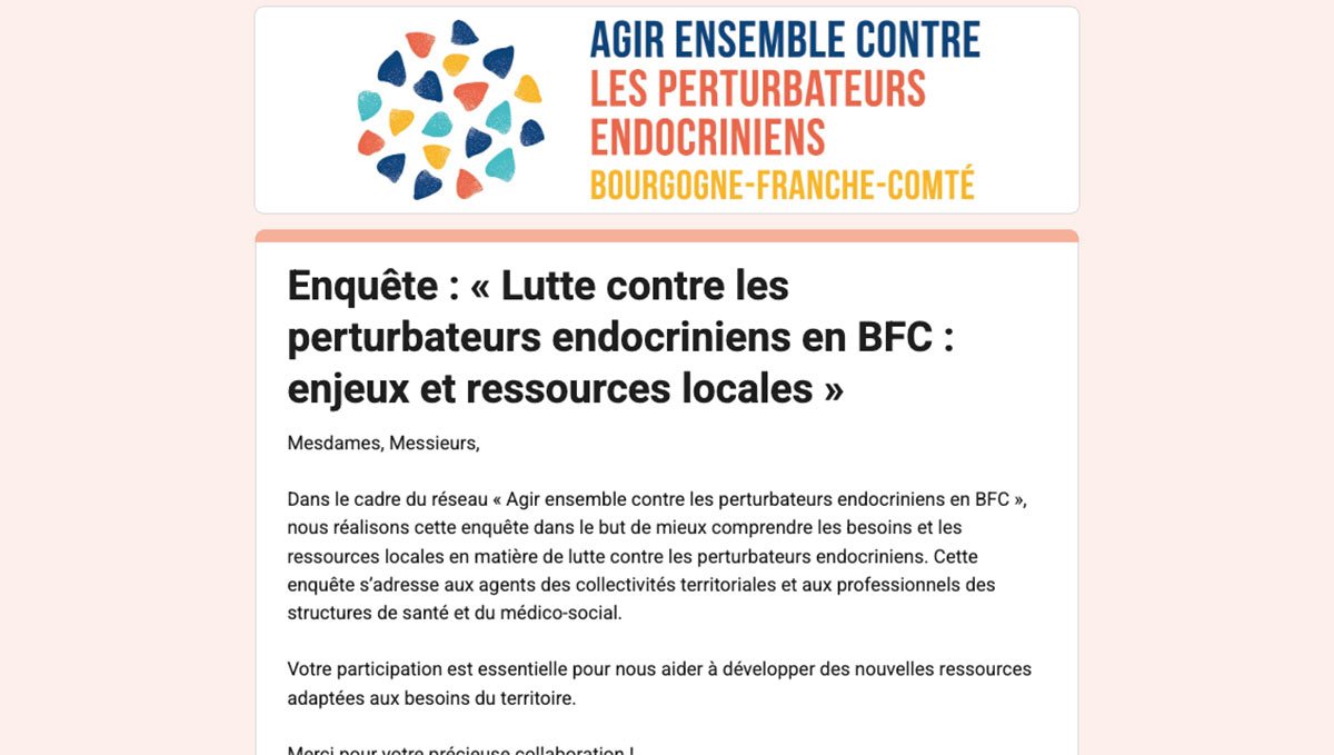 Perturbateurs endocriniens : participez à l’enquête qui permettra de faire évoluer l’offre d’accompagnement sur les territoires !